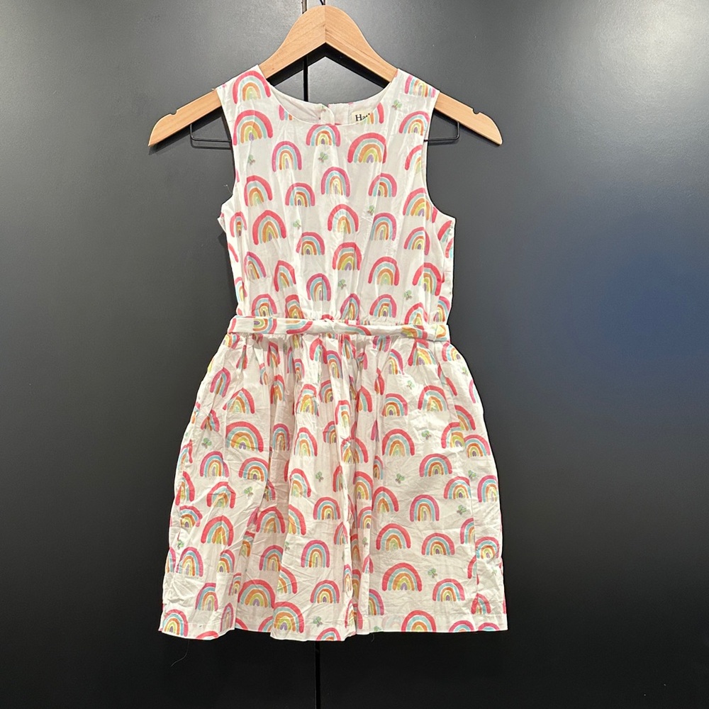 Hatley Girls Rainbow Clover Print Sleeveless Cotton Dress White Pink Size 10